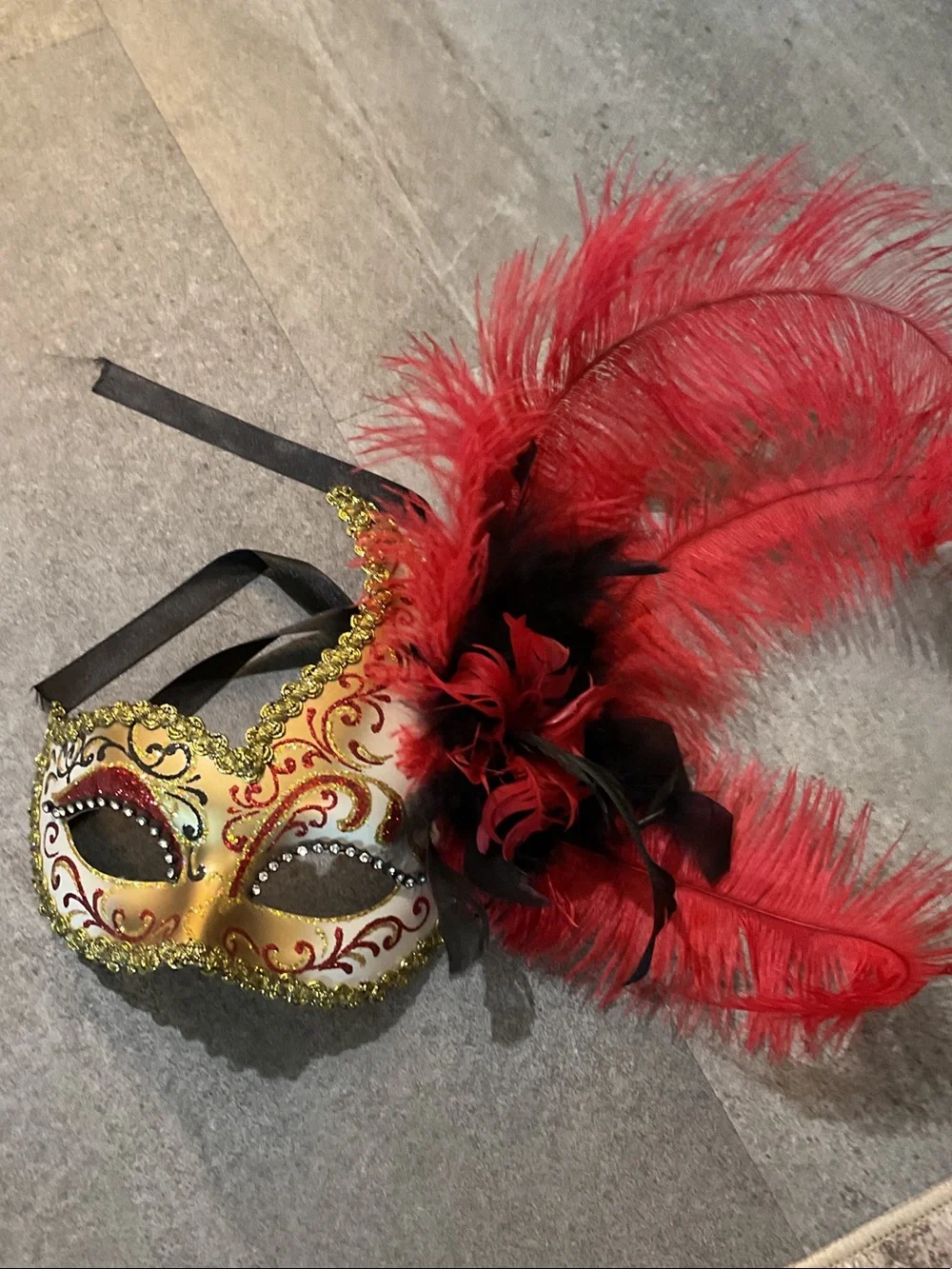 Pier 1 Gold and Red Feathered Venetian Mask